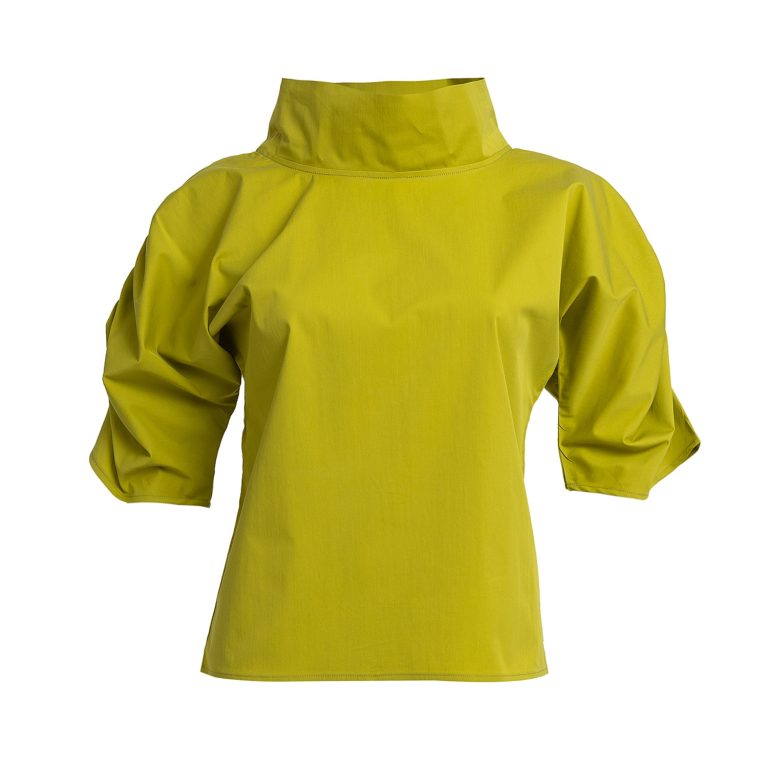 Puff Blouse with Collar in Lime Cotton