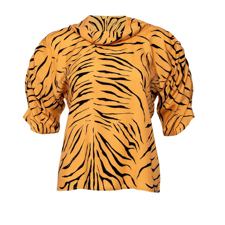 Puff Blouse with Collar Animal Print