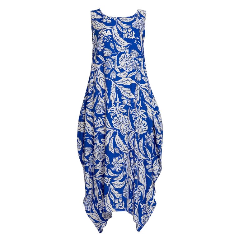 Semiballoon Dress in Blue and White