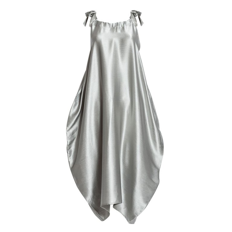 Semiballoon Dress with Ribbons in Silver