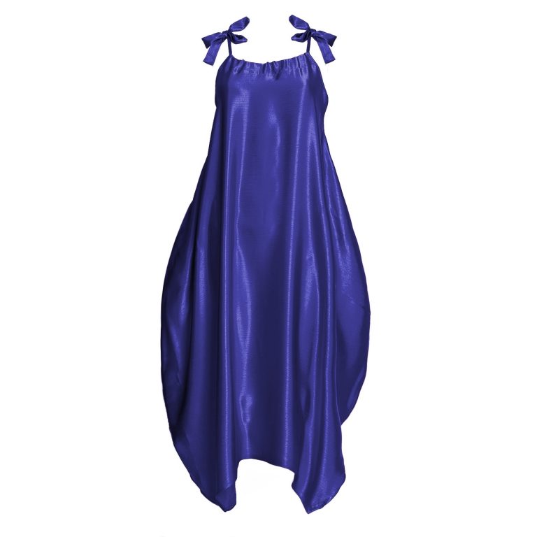 Semiballoon Dress with Ribbons in Blue