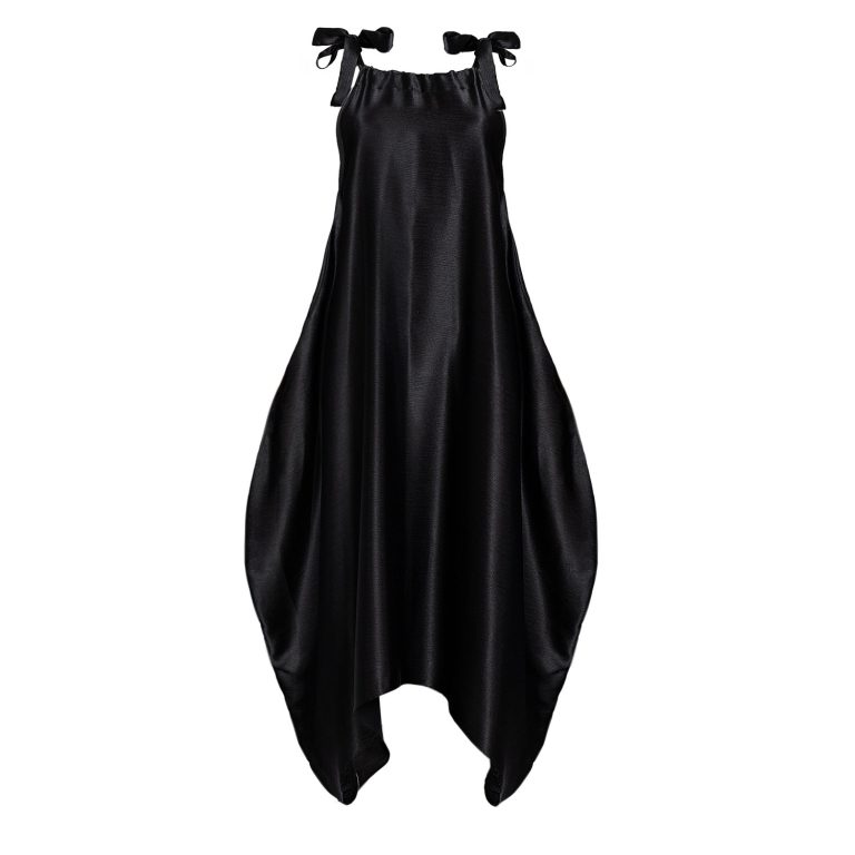 Semiballoon Dress with Ribbons in Black