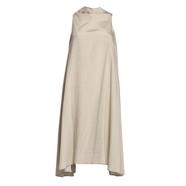 Bell Dress Short in Beige with Stripes