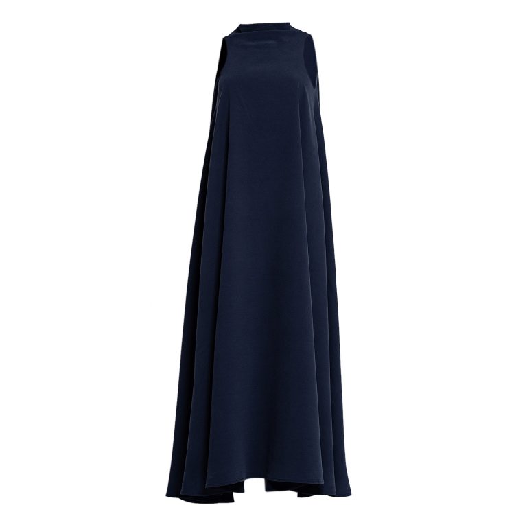 Bell Dress Long in Navy Viscose