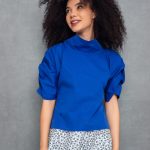 Puff Blouse with Collar in Blue