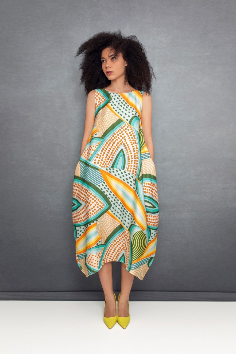 Semiballoon Dress in Green Geometry