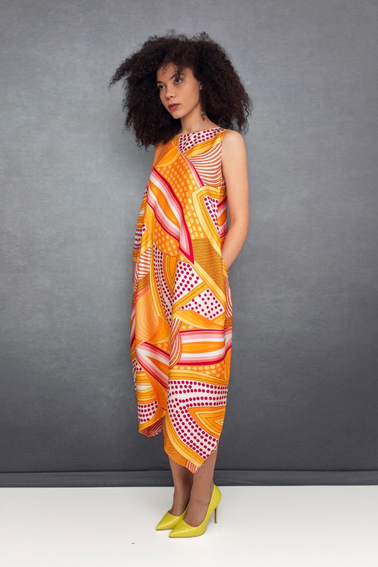 Semiballoon Dress in Orange Geometry