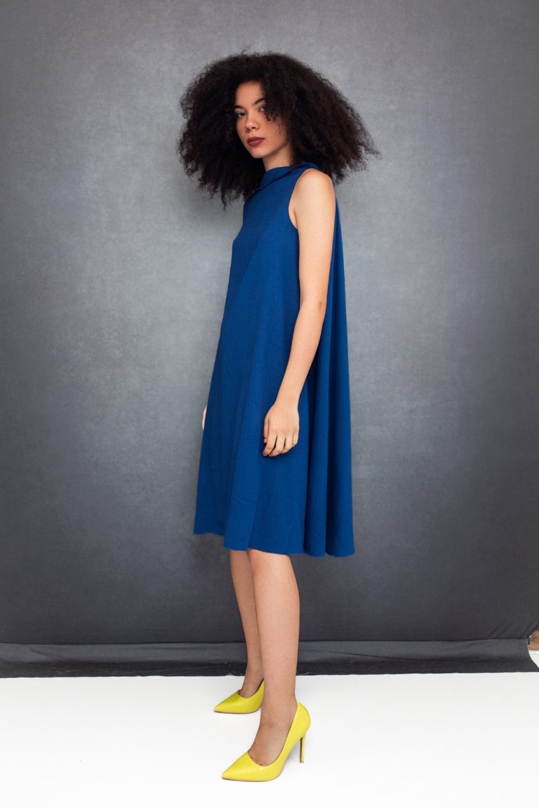 Bell Dress Short in Blue Cotton