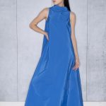 Bell Dress Long in Blue Taffeta