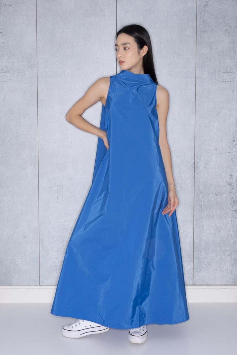 Bell Dress Long in Blue Taffeta