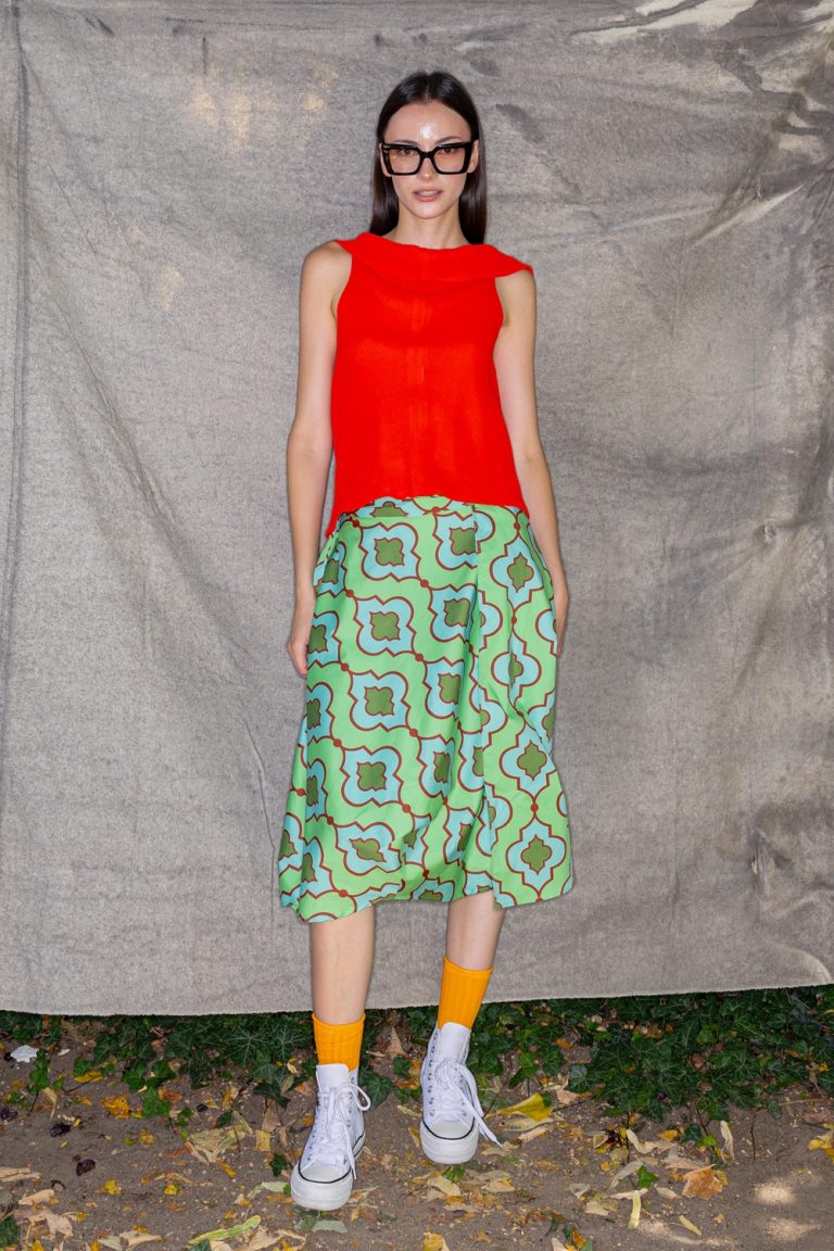 Wrapped Skirt in Green and Orange Flowers