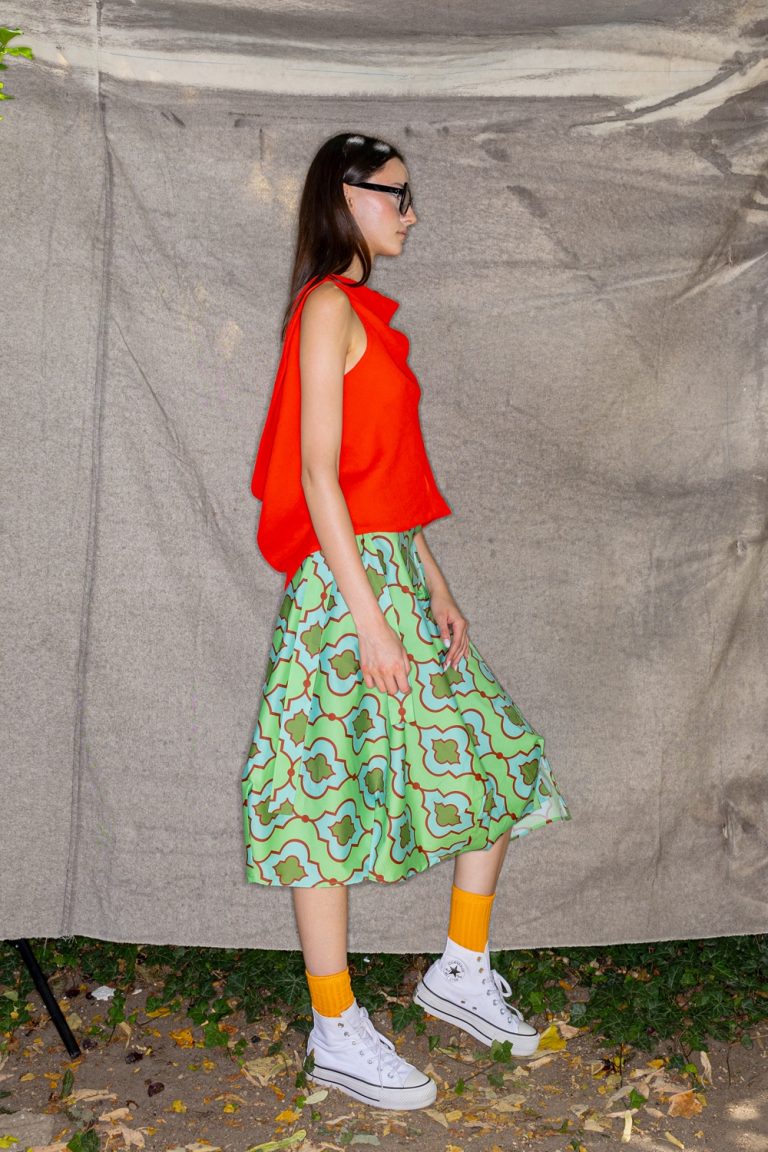 Wrapped Skirt in Green and Orange Flowers