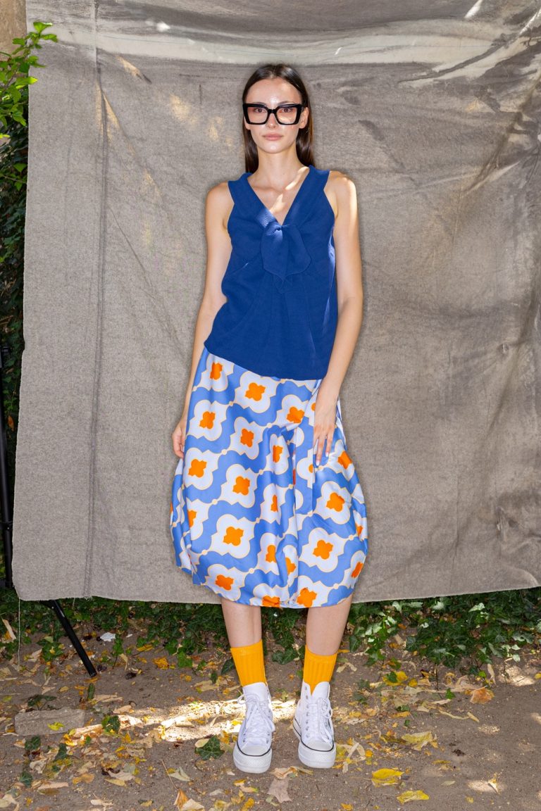 Wrapped Skirt in Blue and Orange Flowers