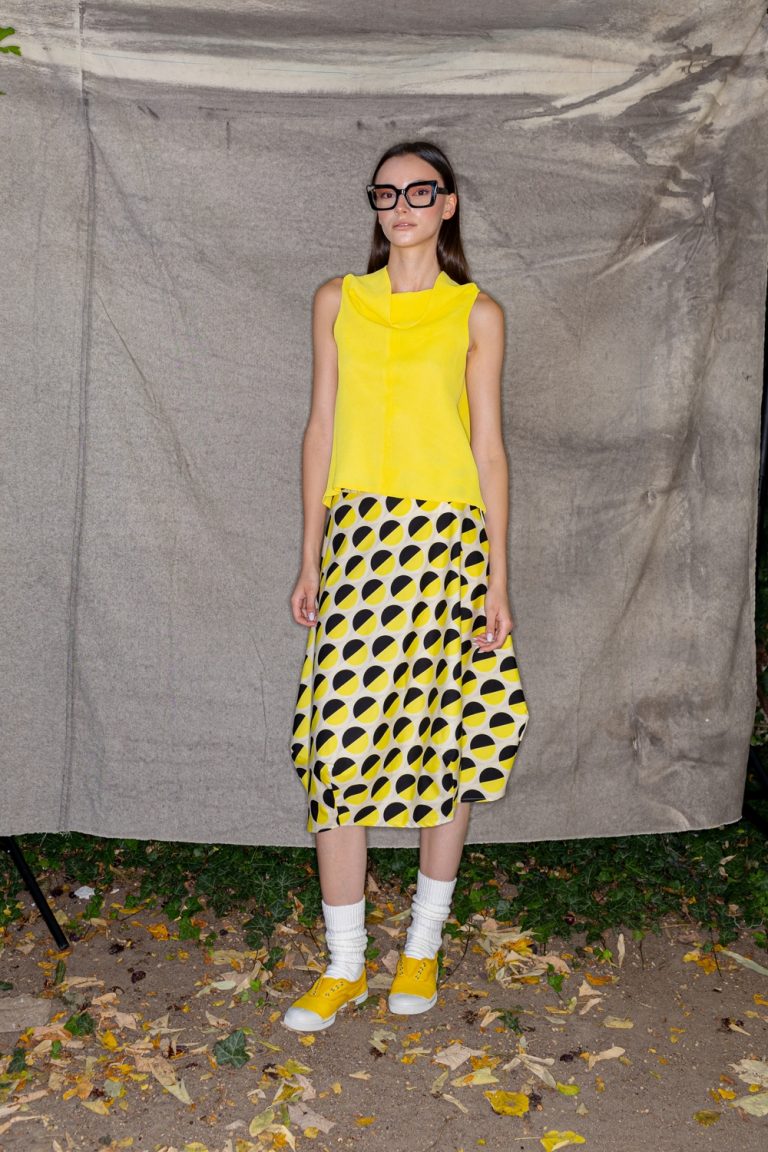 Wrapped Skirt in Yellow Dots Cotton