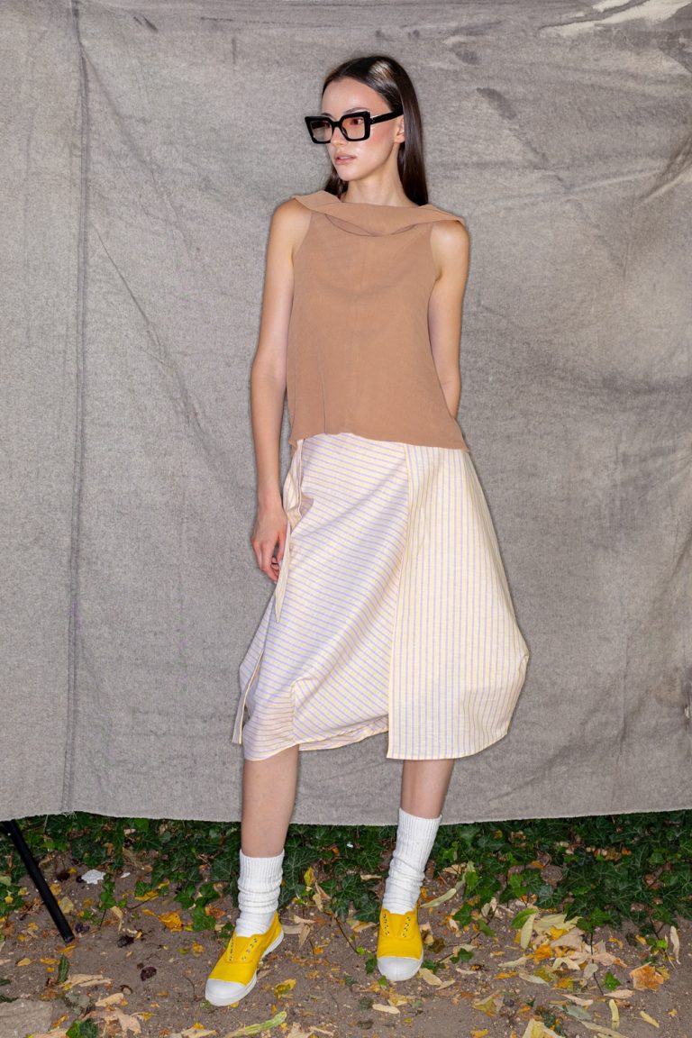 Wrapped Skirt in Yellow Stripes Linen