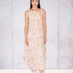 Semiballoon Dress in Beige and White