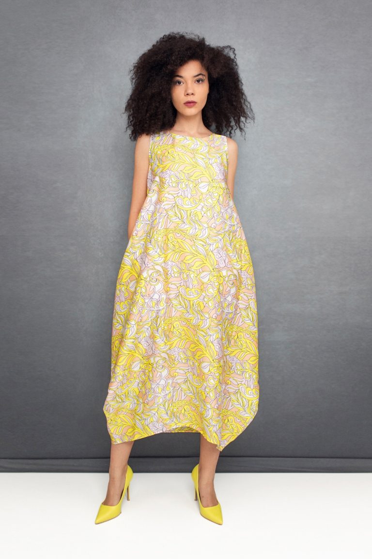 Semiballoon Dress in Pink and Yellow