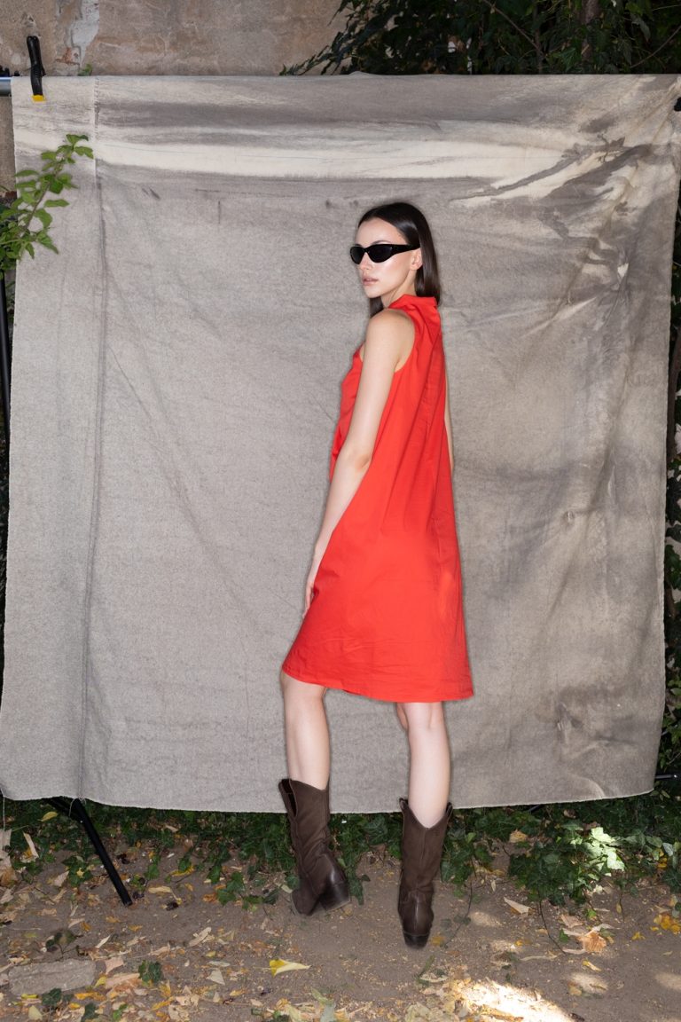 Rosebud Dress in Red Cotton