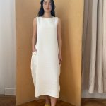 Semiballoon Dress in White Linen