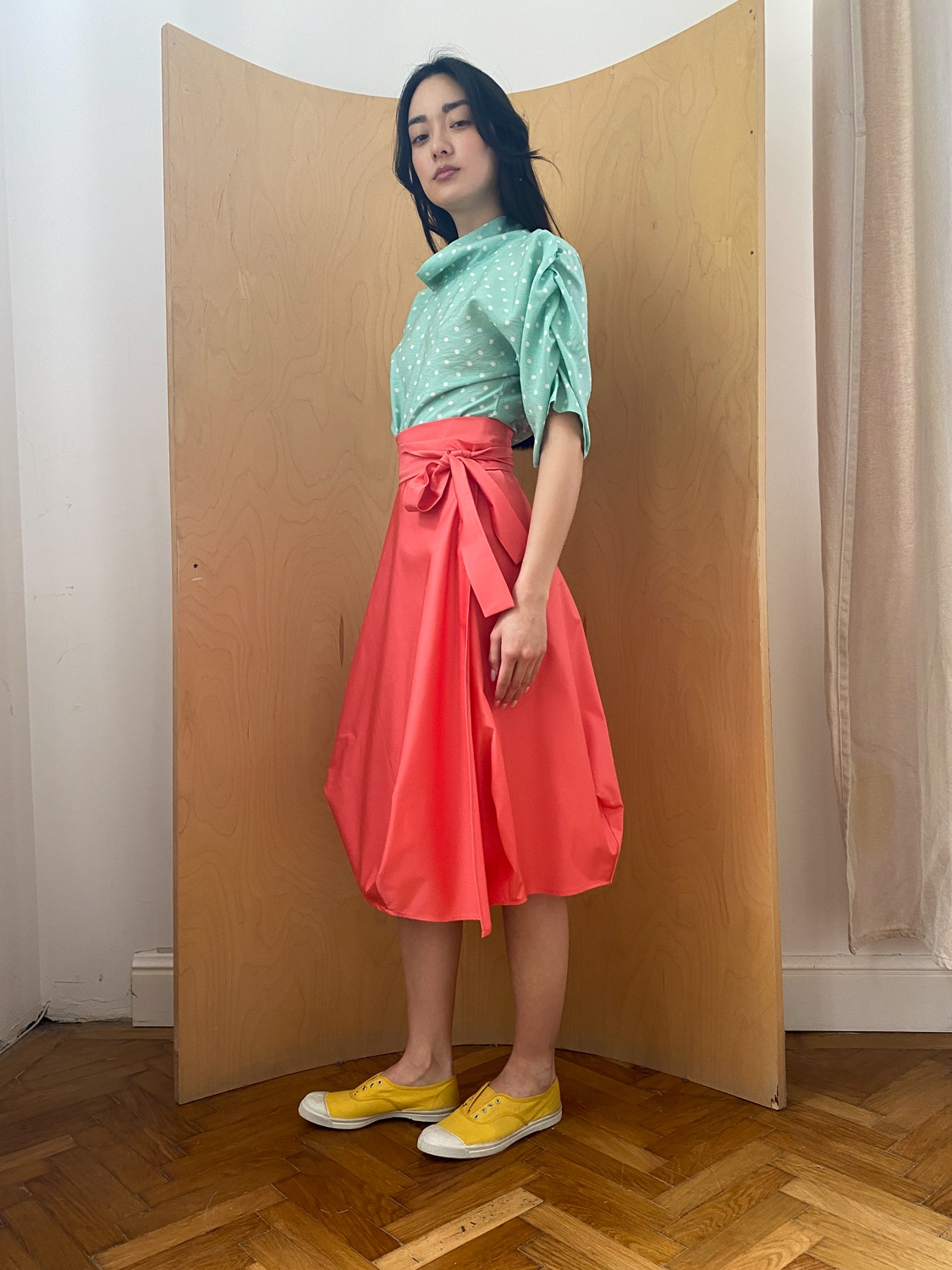 Wrapped Skirt in Salmon Cotton Wrapped Skirt in Salmon Cotton