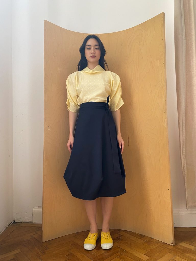 Wrapped Skirt in Dark Navy Cotton