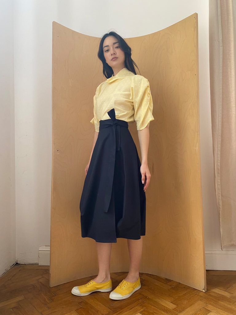 Wrapped Skirt in Dark Navy Cotton