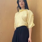 Puff Blouse with Collar in Yellow Dotted Viscose