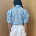 Puff Blouse with Collar in Blue Dotted Viscose