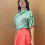 Puff Blouse with Collar in Mint Dotted Viscose