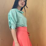 Puff Blouse with Collar in Mint Dotted Viscose