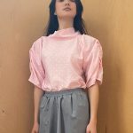 Puff Blouse with Collar in Pink Dotted Viscose