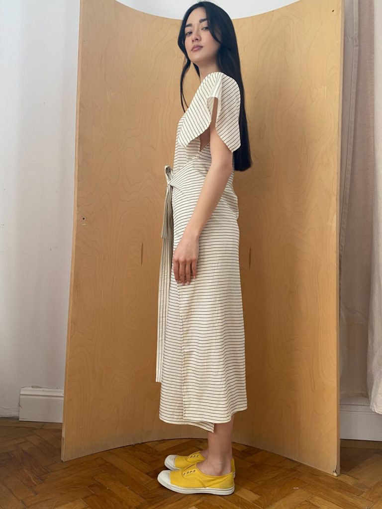 Everyday Beach Dress Dress in Beige Viscose with black stripes