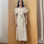 Everyday Beach Dress Dress in Beige Viscose with black stripes