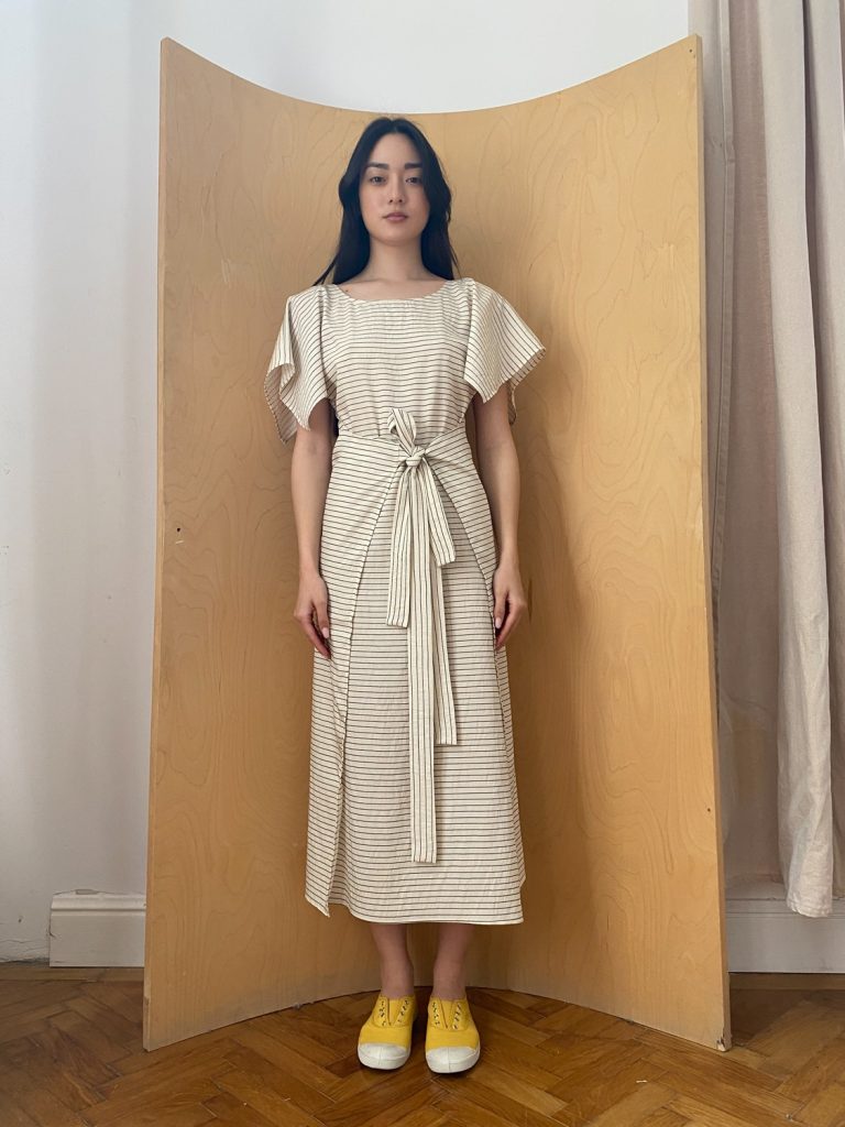 Everyday Beach Dress Dress in Beige Viscose with black stripes