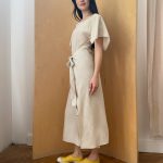 Everyday Beach Dress in Beige Viscose with white stripes