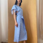 Everyday Beach Dress in Blue Viscose with white stripes