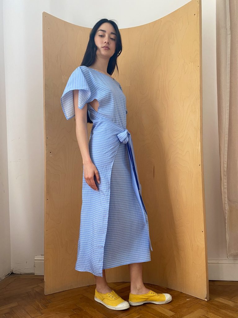 Everyday Beach Dress in Blue Viscose with white stripes