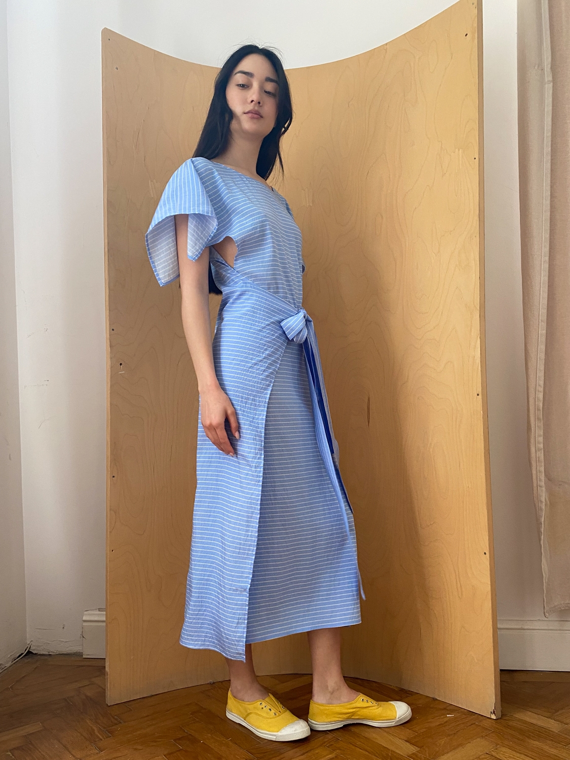 Everyday Beach Dress in Blue Viscose with white stripes Everyday Beach Dress in Blue Viscose with white stripes