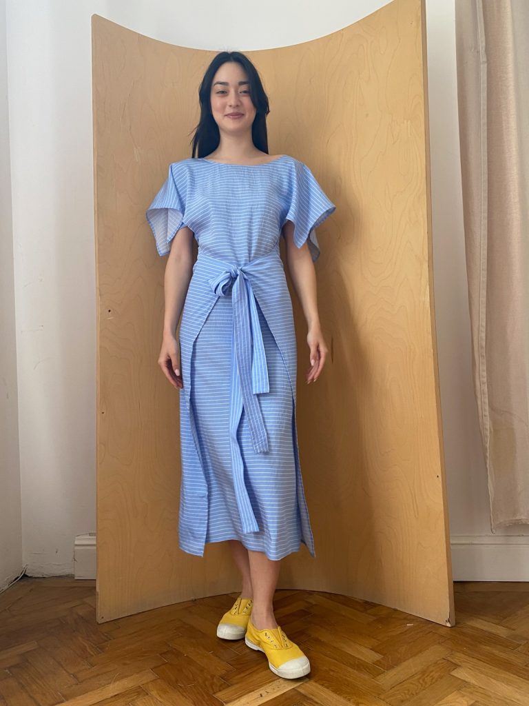 Everyday Beach Dress in Blue Viscose with white stripes